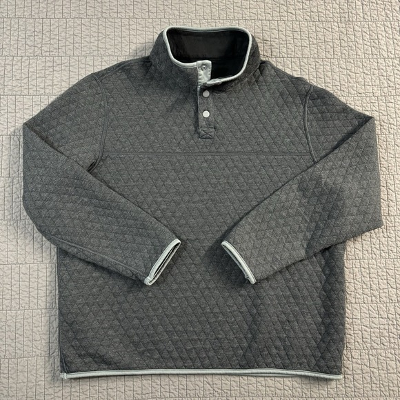 1/4 Snap T Reversible Pullover Men's Large Black Gray Quilted Outdoors Sweater - Picture 2 of 13